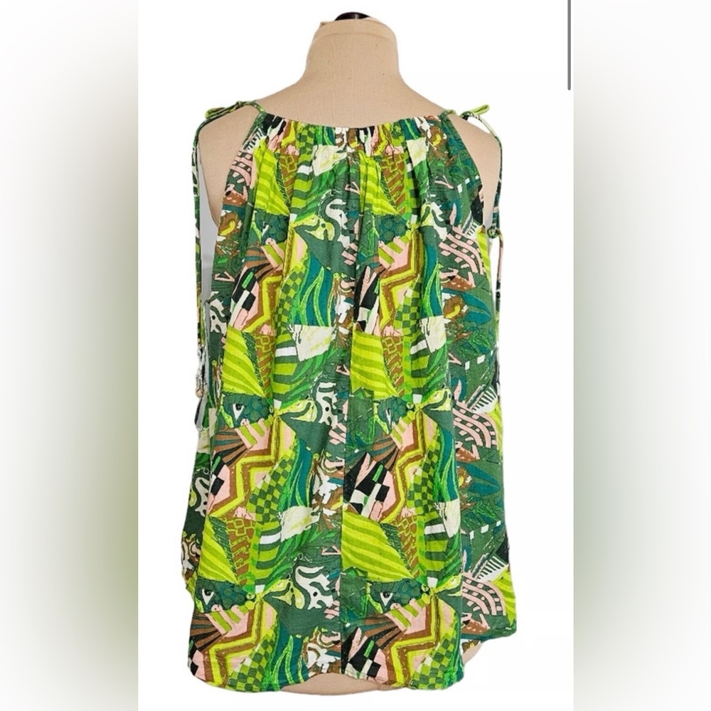Haute Hippie Beaded Shell Tank Top S | Green Boho Cotton Designer